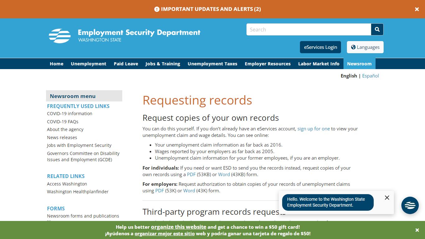 ESDWAGOV - Requesting records - Washington